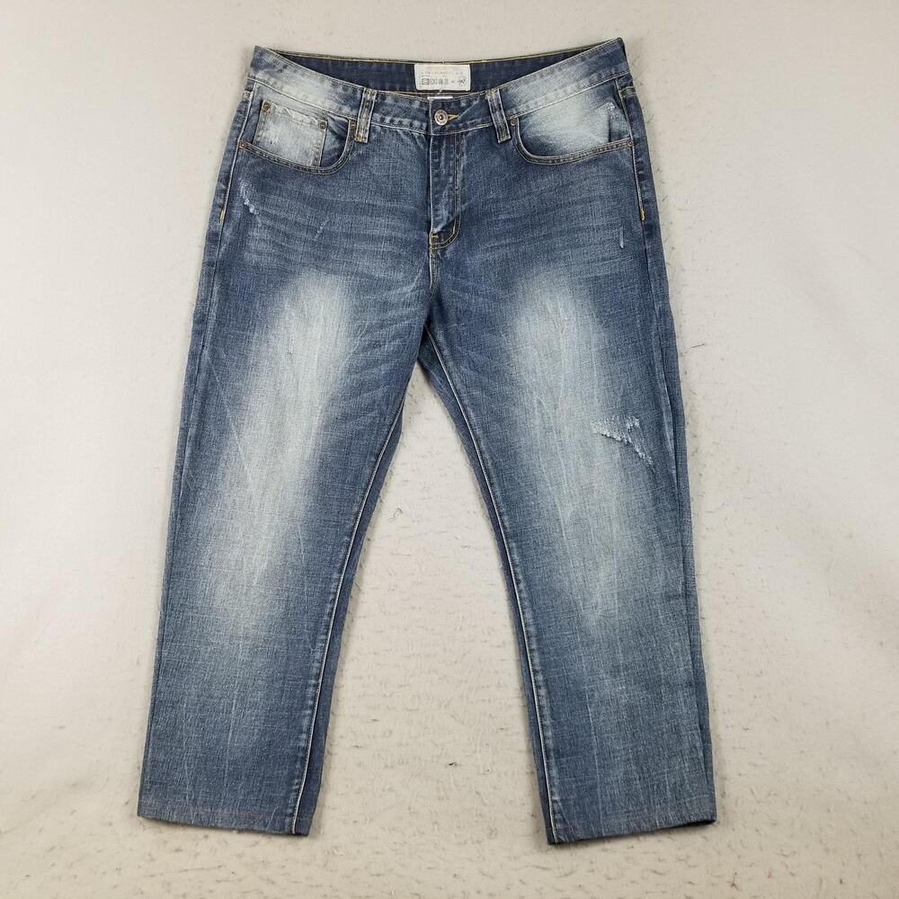 Ecko Unltd Jeans Mens 38x27 Blue Relaxed Fit 759 Distressed Faded Denim Zip Fly